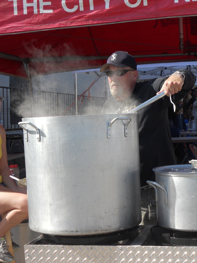 Cooking pot of gumbo at gumbo cookoff