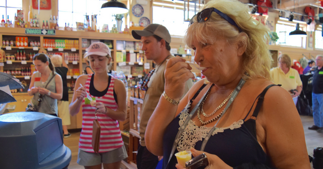 Patrons taste Tabasco ice cream at the Tabasco Country Store in Avery Island