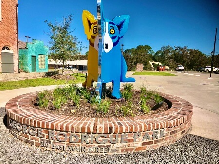 Blue Dog Sculpture at George Rodrigue Park in New Iberia