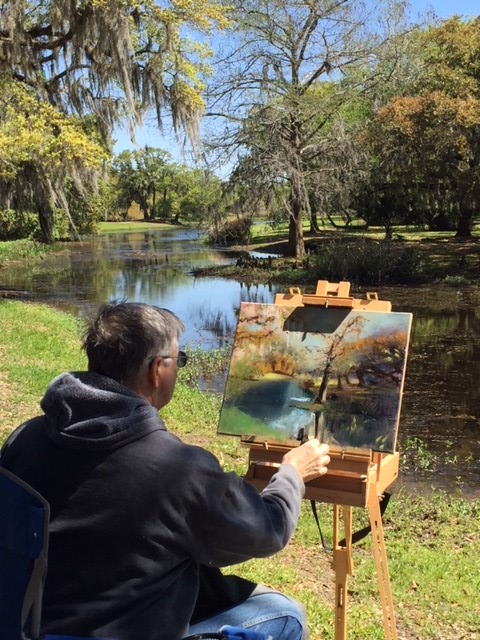Harold Letz paints at Jungle Gardens at Shadows on the Teche Plein Air Painting Competition