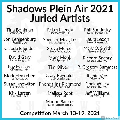 List of artists participating in Shadows on the Teche Plein Air Painting Competition 2021